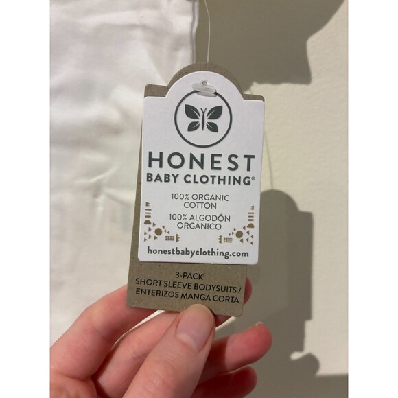 NWT Honest Baby 3-Pack Short-Sleeve White Bodysuits - 3-6M - Picture 3 of 4
